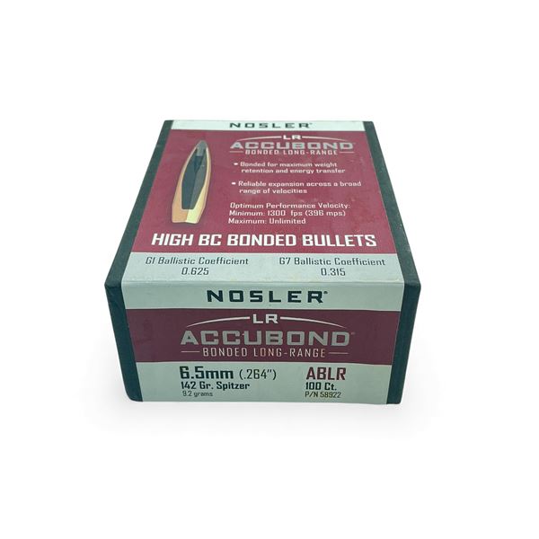Nosler Accubond Long Range 6.5 mm Cal .264" 142 Grain Spitzer Projectiles, 100 Qty