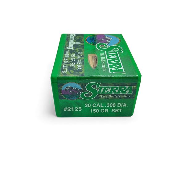 Sierra Game King 30 Cal .308" 150 Grain SBT Projectiles, 100 Qty