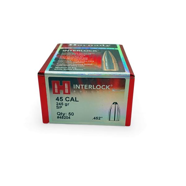 Hornady Interlock 45 Cal .452" 245 Grain SP Projectiles, 50 Qty