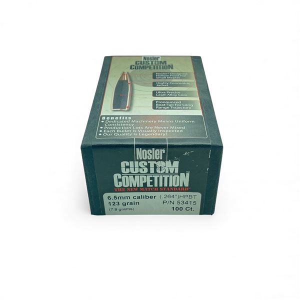 Nosler Custom Competition 6.5 mm Cal .264" 123 Grain HPBT Projectiles, 100 Qty