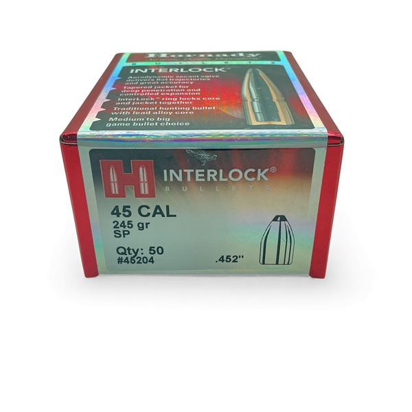 Hornady Interlock 45 Cal .452" 245 Grain SP Projectiles, 50 Qty