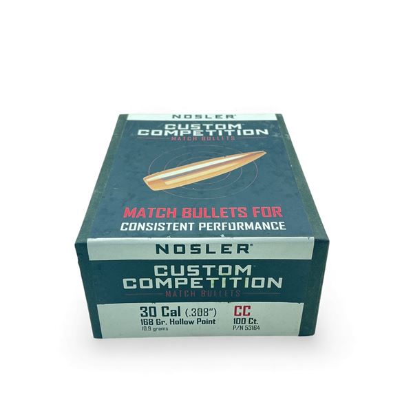 Nosler Custom Competition Match 30 Cal .308" 168 Grain HP Projectiles, 100 Qty