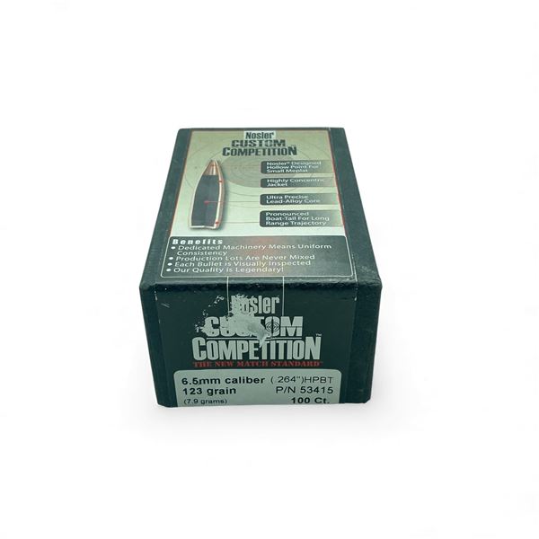Nosler Custom Competition 6.5 mm Cal .264" 123 Grain HPBT Projectiles, 100 Qty