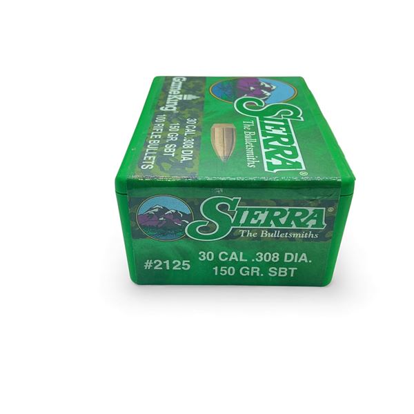 Sierra Game King 30 Cal .308" 150 Grain BT Projectiles, 100 Qty