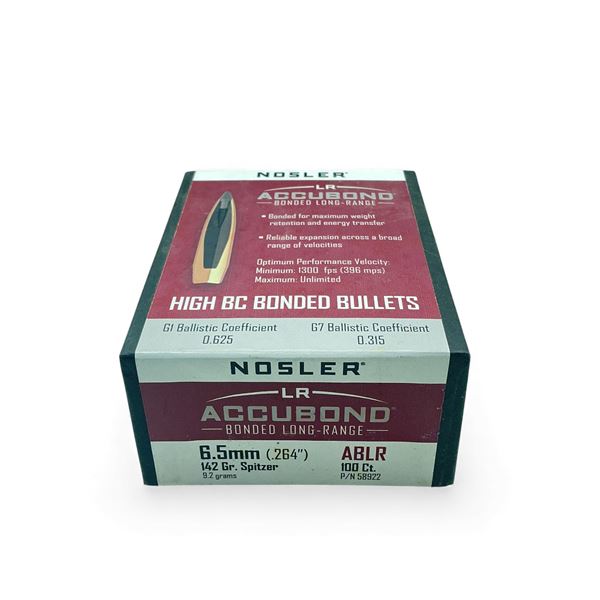 Nosler Accubond Long Range 6.5 mm .264" 142 Grain Spitzer Projectiles, 100 Qty