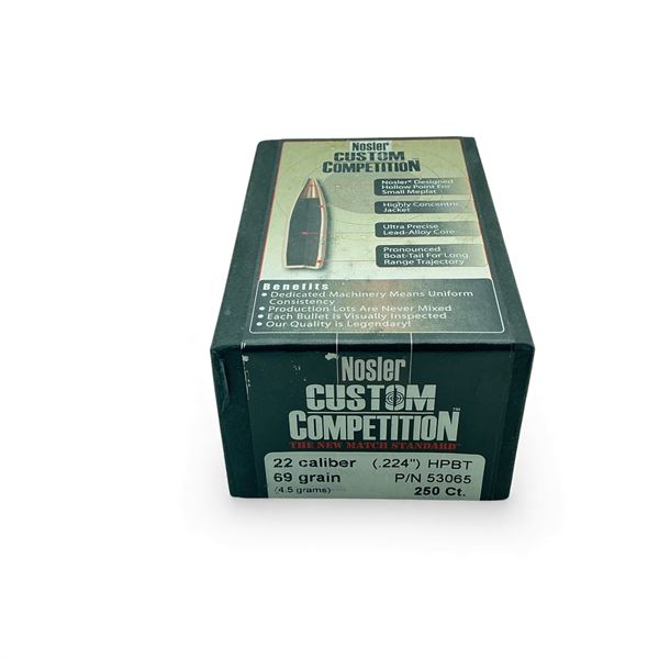 Nosler Custom Competition 22 Cal .224" 69 Grain HPBT Projectiles, 250 Qty
