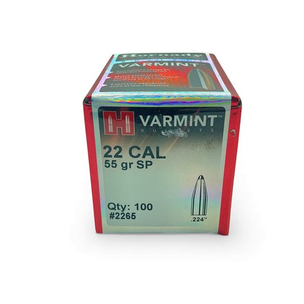 Hornady Varmint 22 Cal .224" 55 Grain SP Projectiles, 100 Qty