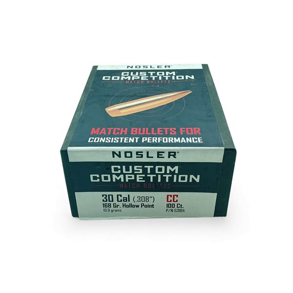 Nosler Custom Competition Match 30 Cal .308" 168 Grain HP Projectiles, 100 Qty