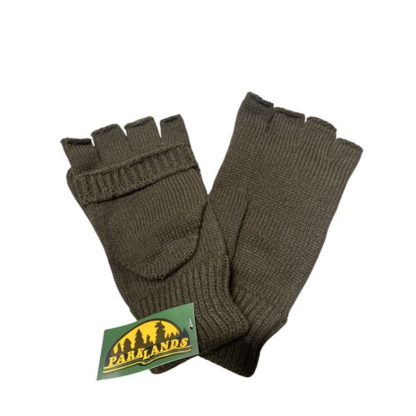 4x Fingerless Glove with Cover Wool Olive Size Large