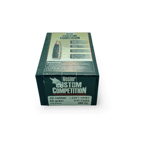Nosler Custom Competition 22 Cal .224" 69 Grain HPBT Projectiles, 250 Qty