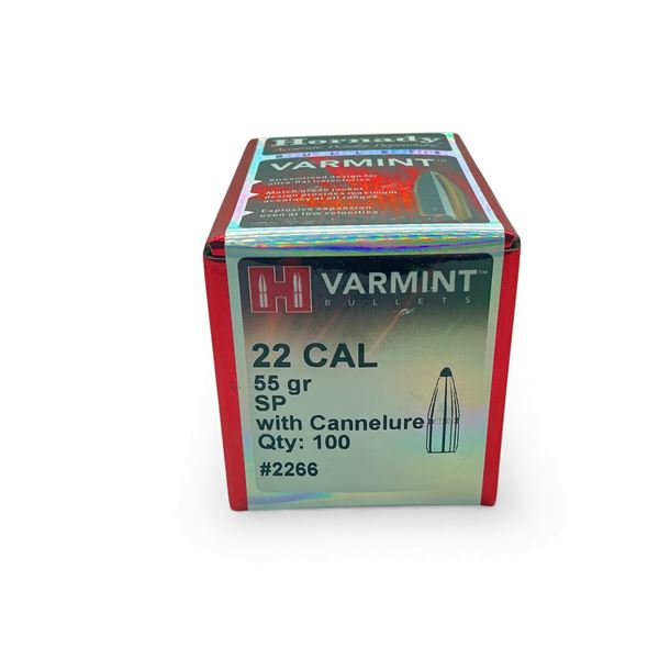 Hornady Varmint 22 Cal .224" 55 Grain SP Projectiles with Cannelure, 100 Qty