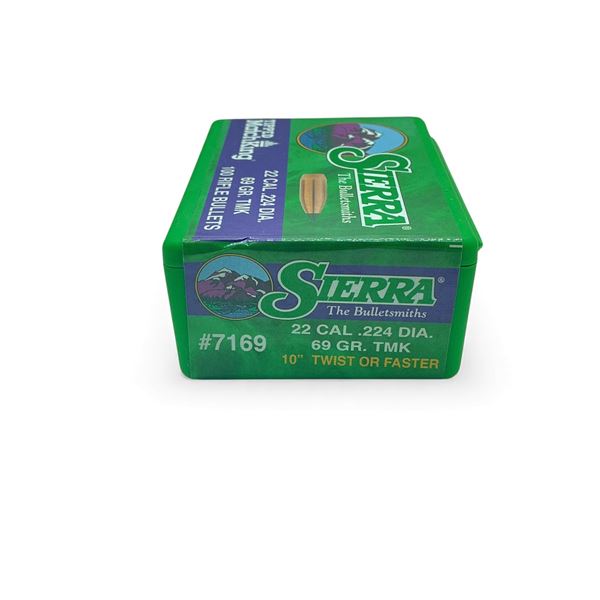 Sierra Tipped Match King 22 Cal .224" 69 Grain Projectiles, 100 Qty