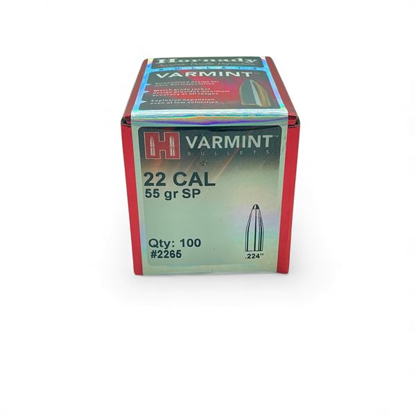 Hornady Varmint 22 Cal .224" 55 Grain SP Projectiles, 100 Qty