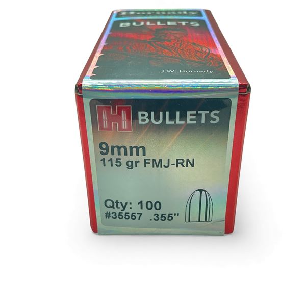 Hornady 9 mm .355" 115 Grain FMJ-RN Projectiles, 100 Qty