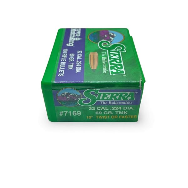 Sierra Tipped Match King 22 Cal .224" 69 Grain Projectiles,100 Qty