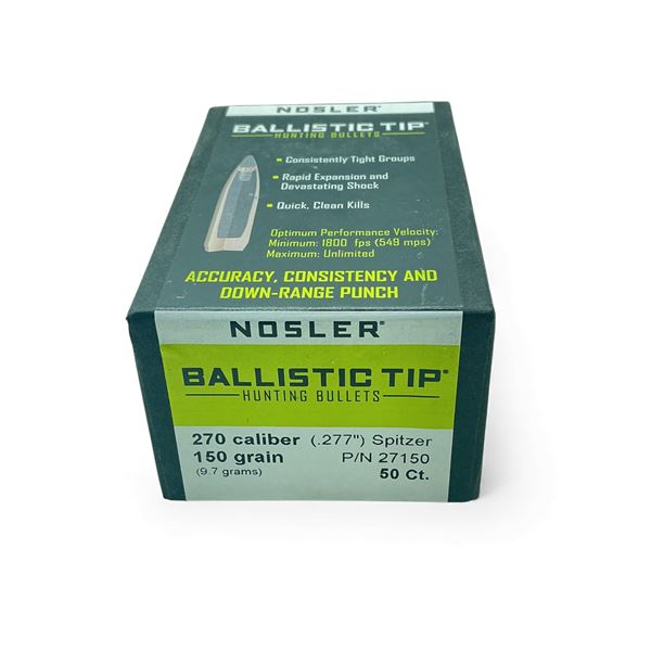 Nosler Ballistic Tip Hunting 270 Cal .277" 150 Grain Spitzer Projectiles, 50 Qty