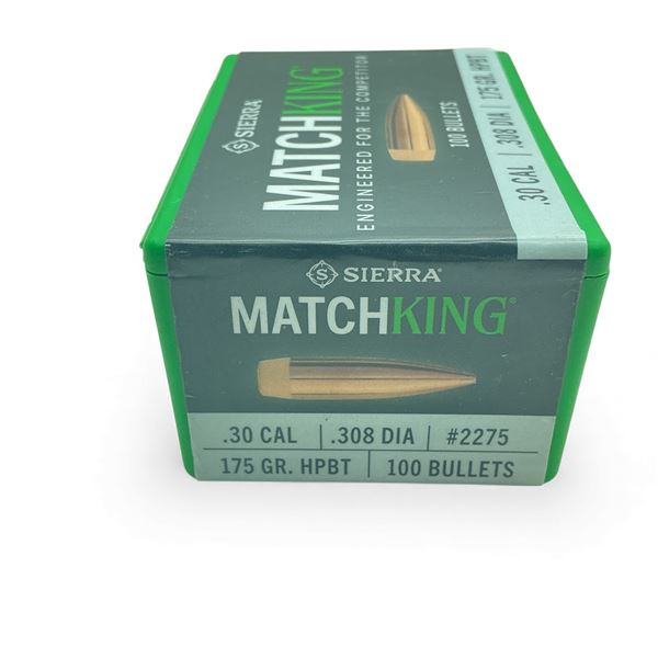 Sierra Match King 30 Cal .308" 175 Grain HPBT Projectiles, 100 Qty