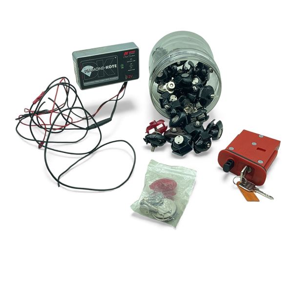 Assorted Trigger Locks, Approx 29, AR-15 Lock and Diamond-Kote DK 9000 12 V Anti Corrosion Mgmt