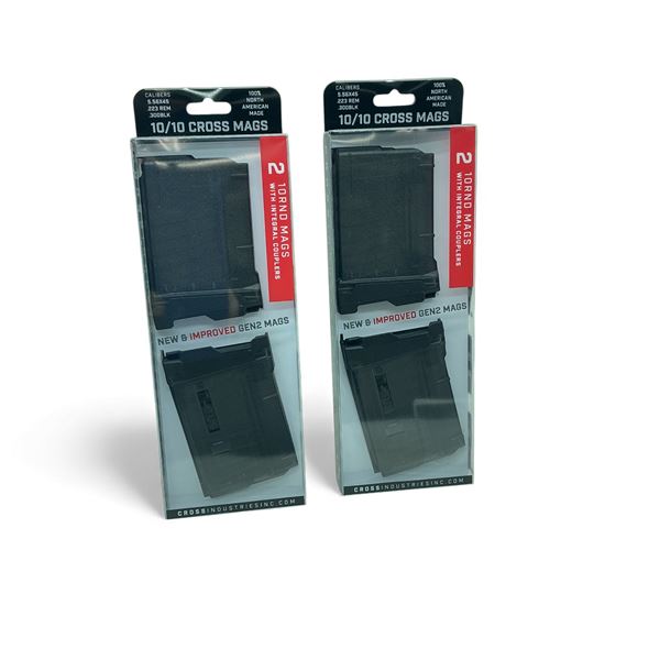 Cross Industries AR-15 Gen 2 223 Rem/ 5.56 Nato/ 300 BLK 10 Rnd Pistol Mag with Coupler 2 Pk X 2 Qty