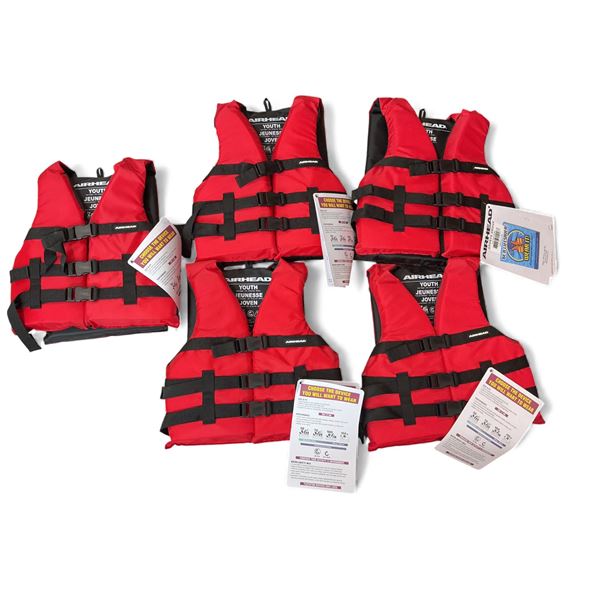 Airhead Life Jackets for Youth 25 - 40 kg Red X 5 Qty