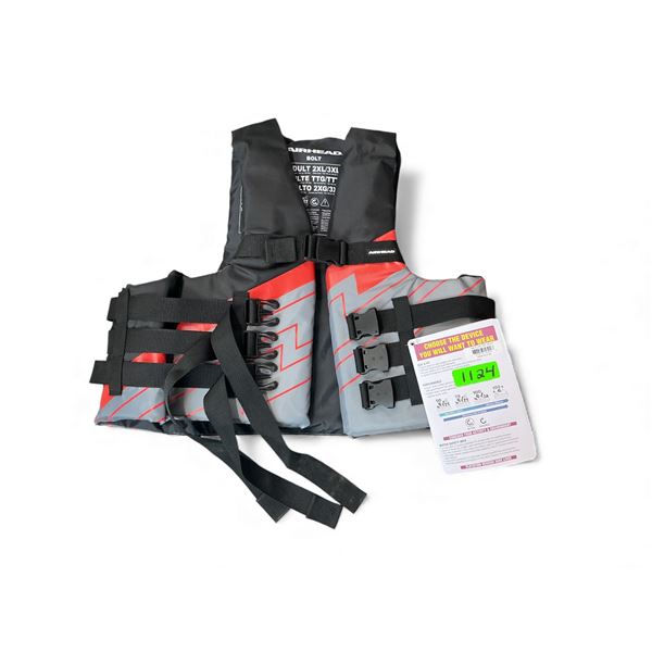 Airhead Bolt Adult Life Jacket Size 2XL/ 3XL in Red/ Grey