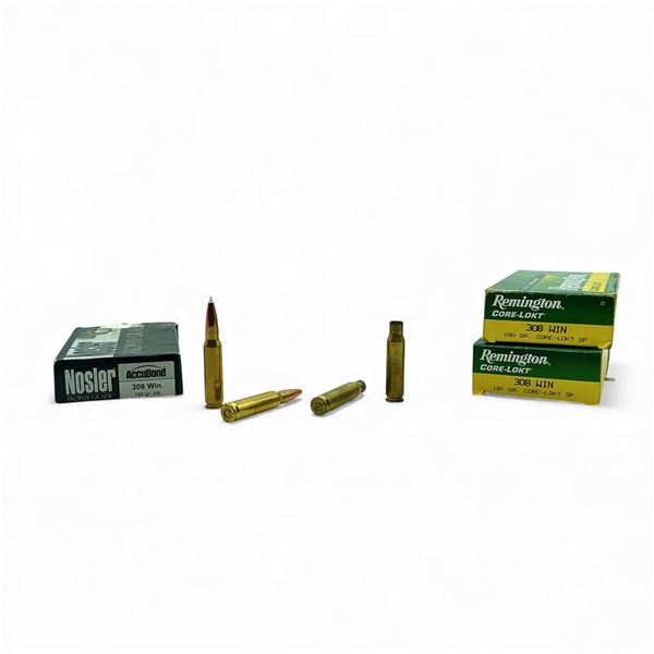 Assorted  308 Win Ammunition, 45 Rounds and 8 Brass