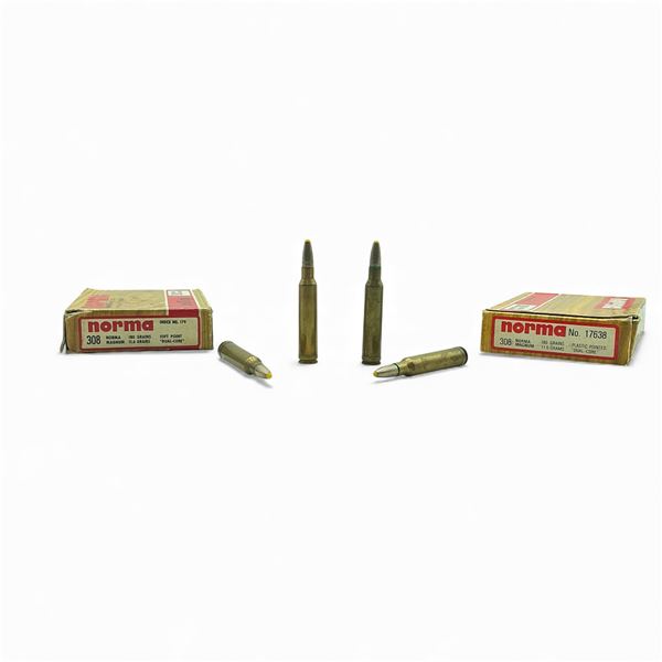 Assorted Norma 308 Magnum Ammunition, 32 Rounds and 6 Brass