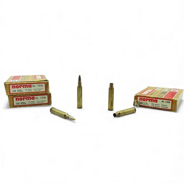 Assorted Norma 308 Magnum Ammunition, 20 Rounds and 39 Brass