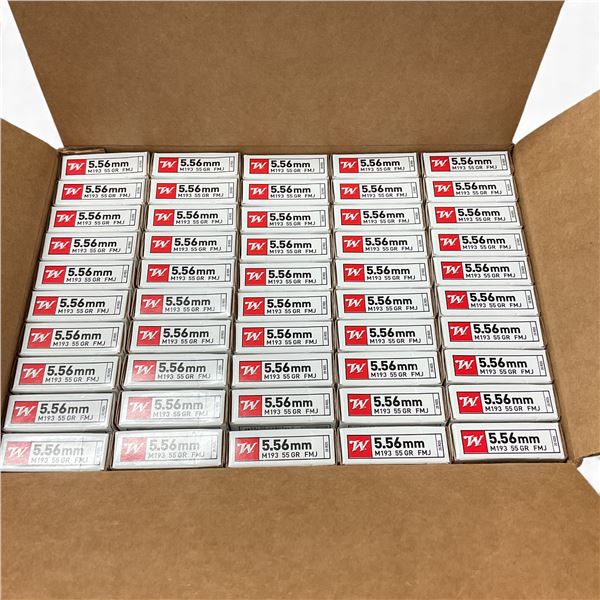 Winchester 5.56mm M193, 55 Grain FMJ Ammunition, Case of 1000 Rounds