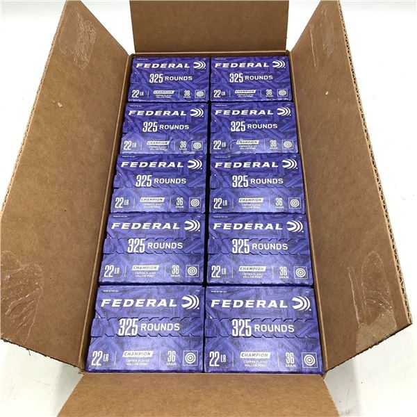 Federal .22 LR, 36 Grain Copper Plated HP Ammunition, Case of 3250 Rounds
