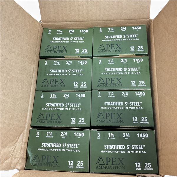 Apex Stratified S3 Steel 12 Ga, 3", 1-1/4 oz, 2/4 Shot Ammunition, 200 Rounds