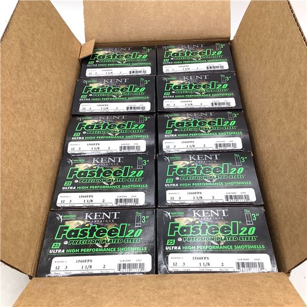Kent Fasteel 2.0 12 Ga, 3", 1-1/8 oz, #2 Shot Ammunition, Case of 250 Rounds