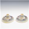 Image 1 : 2pc Weller Pottery Hand-Painted Floral Candlesticks