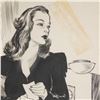 Image 2 : Wayne Hall, Original Ink Drawing on Paper, Elegant Woman at Hotel, Signed