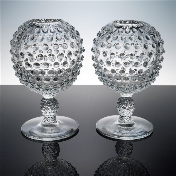 Pair of Clear Hobnail Footed Vases