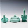 Image 2 : 3pc Weller Pottery Matte Green Swan and Goose Dishes & Covered Jar Set