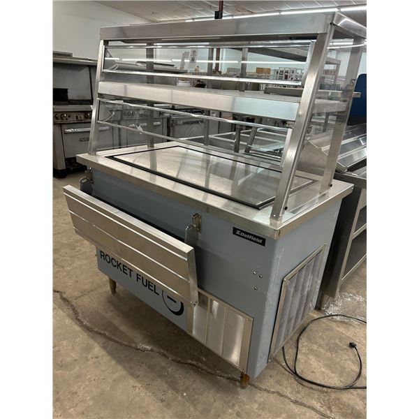 Delfield 4' Ref. Cold Plate Double Overshelf, Sneeze Guard, Slide - Working