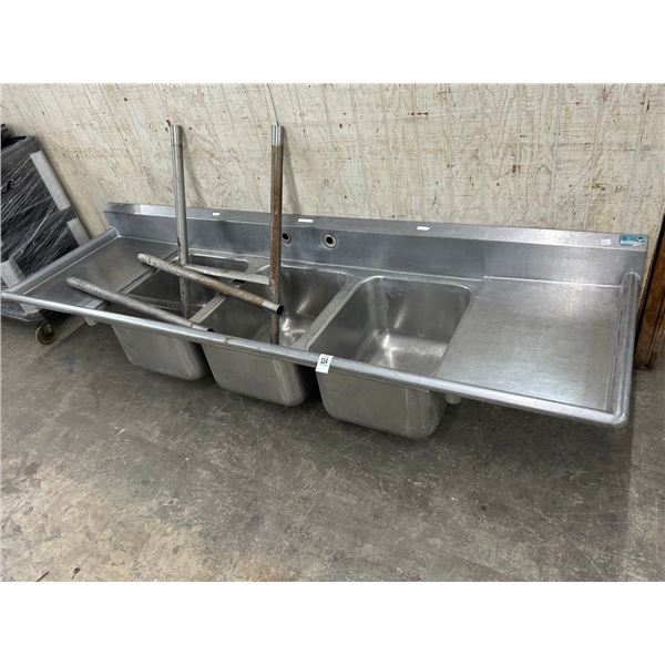 SS  8'  3 Comp Sink w/Drainboards