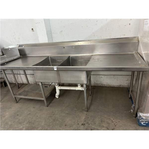 SS 8' Double Pot Sink w/Drainboards and Double Undershelf