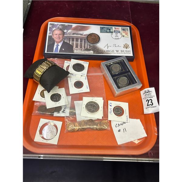 Asst. Coins w/George Bush Inauguration Coin, Indian Head Cent, Italian Coins, Uncirculated