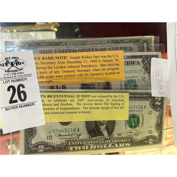 Bar Note, Bicentennial $2, Old Silver Certificate