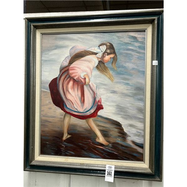 Framed Oil On Canvas Girl On Beach 24"  X  30"  Artist Signed