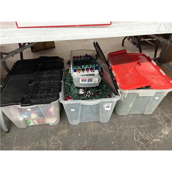 Lidded Totes 3 w/Holiday Lights/Décor