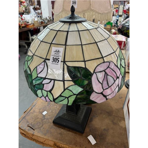 Bronze Floral Leaded Glass Shaded Lamp