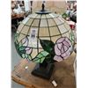 Image 1 : Bronze Floral Leaded Glass Shaded Lamp