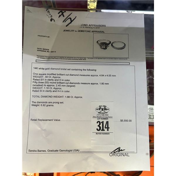 14K WG Bridal Set w/One Square Cut Diamond and 53 Round Diamonds 6.92G -