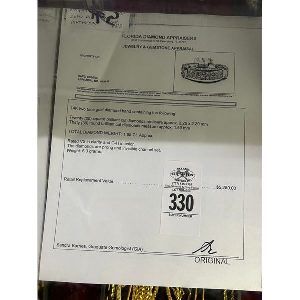 14K Two Tone Diamond Band w/20 Square Cut Diamonds and 30 Round Diamonds 6.3G