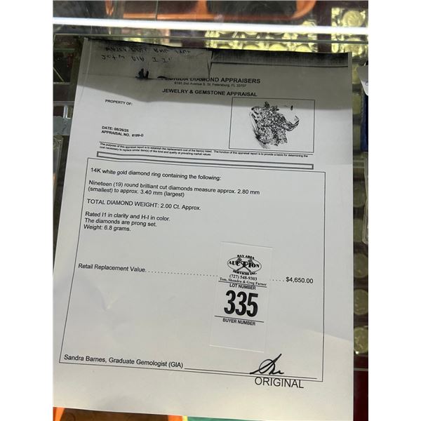 14K WG Diamond Ring w/19 Round Cut Diamonds 6.8G - Replacement Value - $4,650.00