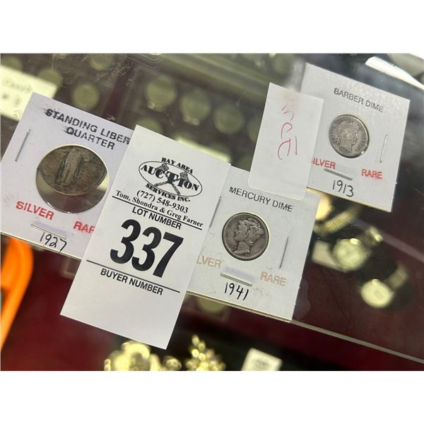 1927 Standing Liberty Quarter, 1913 Barber Dime, 1942 Mercury Dime