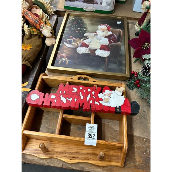 Framed Santa Wall Art, Christmas Décor, Wall Pocket